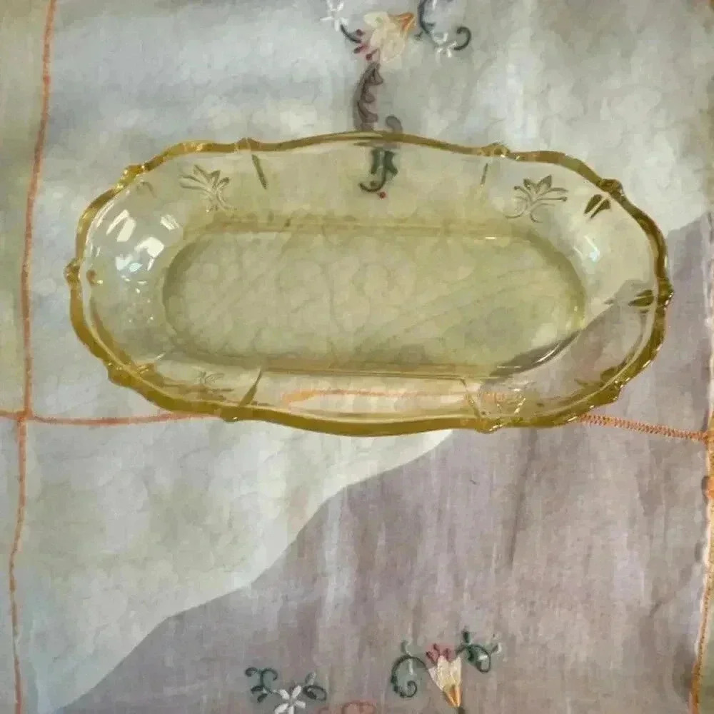 Fostoria‎ Glass Baroque Topaz Relish Tray Vintage Yellow Fostoria Glass Fleur